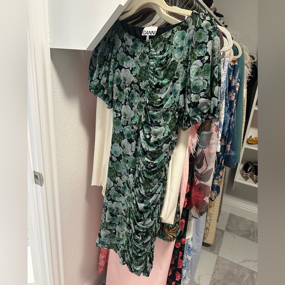 GANNI Green Floral Dress